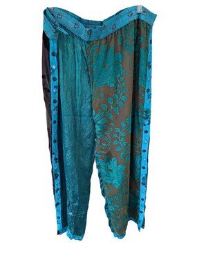 Tienda Ho Velvet Burnout  Floral Sheer Wide Leg Harem Pants Festival Hippie 42"